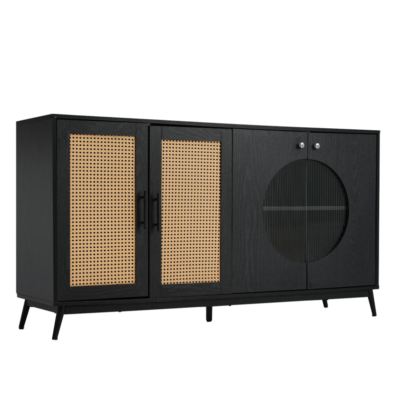 Sideboard mit Glastüren aus Rattan, halbrunde Tür, hochwertige Aufbewahrungsmöbel