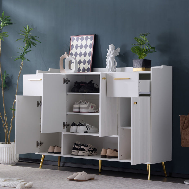 Schuhschrank, Schuhregal mit 2 Schubladen und 4 Türen, Metallfüße, weiß