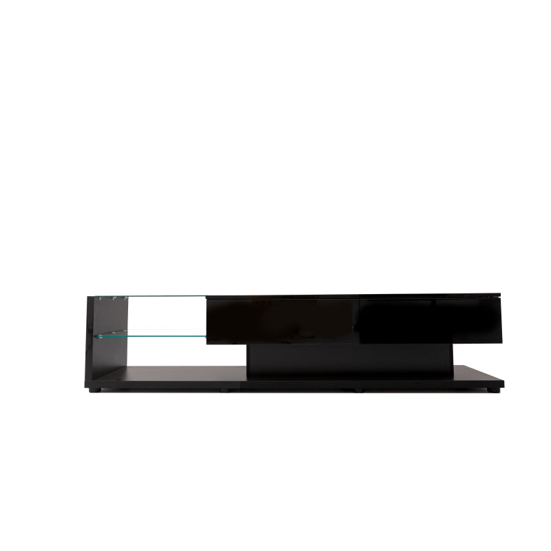 TV-Schränke, Lowboards, Hochglanz-Wohnzimmermöbel. Glastrennwände und variable LED-Beleuchtung. Es verbindet natürlichen, rustikalen Stil mit modernem Design.