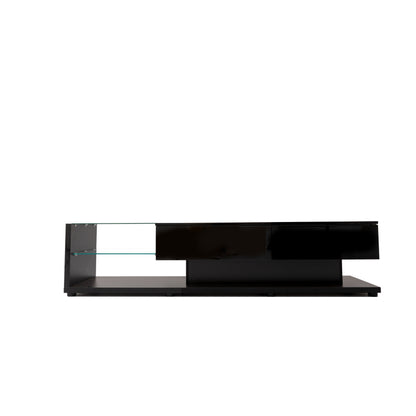 TV-Schränke, Lowboards, Hochglanz-Wohnzimmermöbel. Glastrennwände und variable LED-Beleuchtung. Es verbindet natürlichen, rustikalen Stil mit modernem Design.