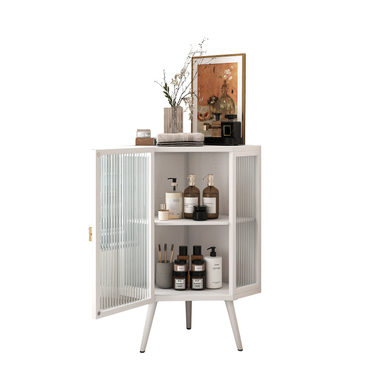 Floor Coner Cabinet with Tempered Glass Door & Adjustable Shelf for Bathroom, Living Room, Bedroom(White)