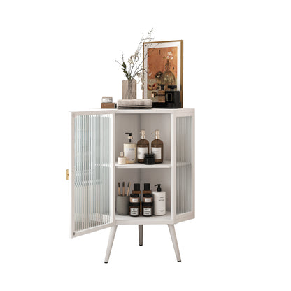 Floor Coner Cabinet with Tempered Glass Door & Adjustable Shelf for Bathroom, Living Room, Bedroom(White)