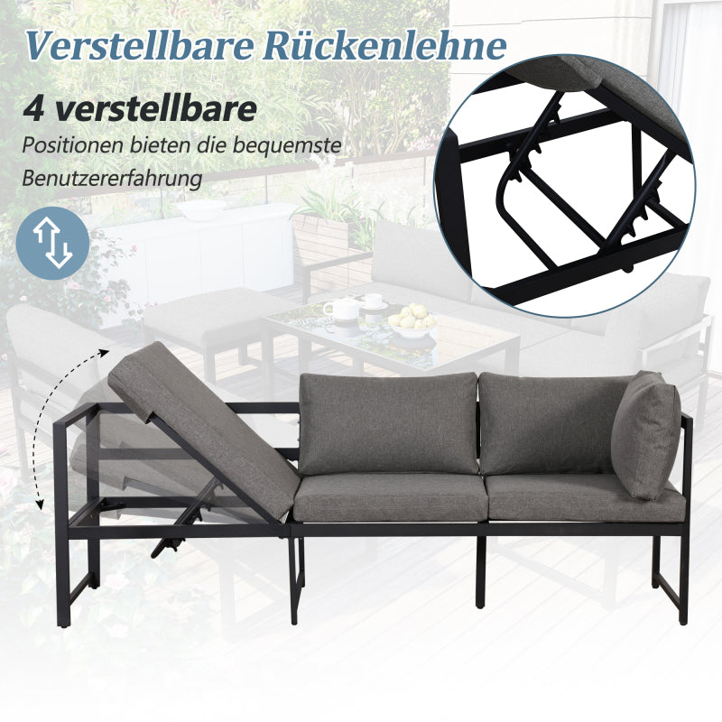 Garten Loungesessel Set, Aluminium Sitzgruppe für Gartenbalkon, mit Liegefunktion, 4-fach verstellbarer Rückenlehne, inkl. weicher Sitz- und Rückenpolster, grau(preview sku:HW00002AAA)