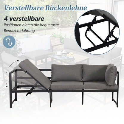Garten Loungesessel Set, Aluminium Sitzgruppe für Gartenbalkon, mit Liegefunktion, 4-fach verstellbarer Rückenlehne, inkl. weicher Sitz- und Rückenpolster, grau(preview sku:HW00002AAA)