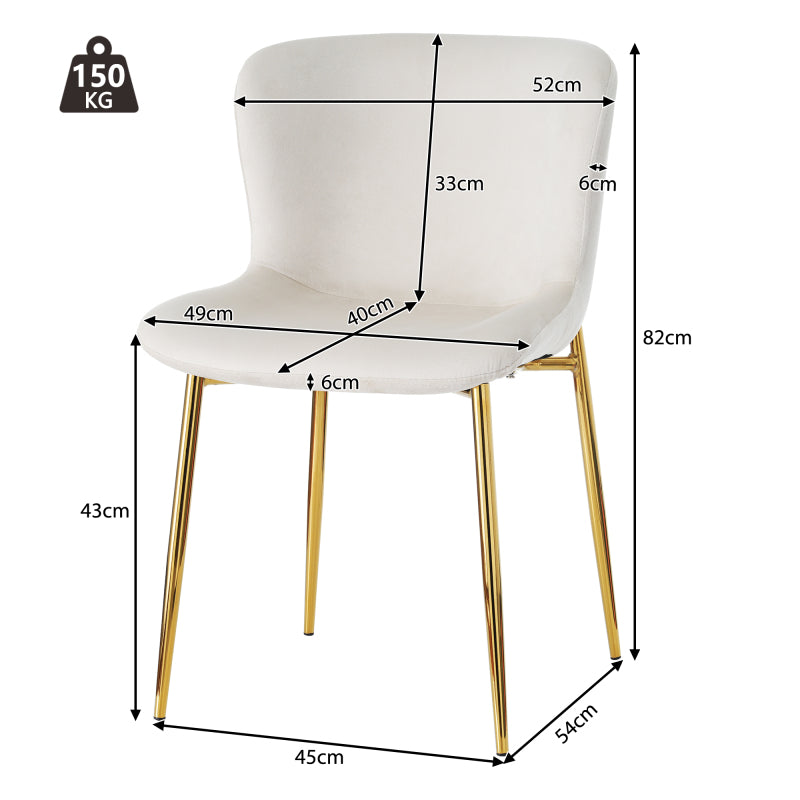 Esszimmerstuhl aus Samt, 4er-set, Loungesessel mit vier Metallfüßen, Beige