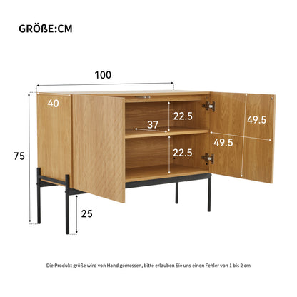 Sideboard mit 2 Türen und Metallbeinen, Buffet, Kommode mit Linien-Design, Maße: H 75 cm / B 100 cm / T 40 cm