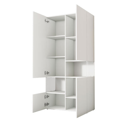 Vitrine mit LED-Beleuchtung, Hochschrank mit transparentes Acryl, für Wohnzimmer Büro Küche, offene Lagerung, Weiß