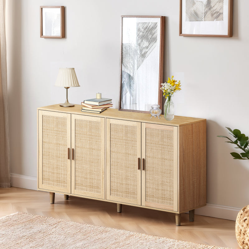 158CM Elegant and Functional 4-Door Rattan Decorative Storage Cabinet,for Bedroom,Living Room,Office;158CM Eleganter und funktioneller 4-türiger Rattan Schrank für Schlafzimmer, Wohnzimm