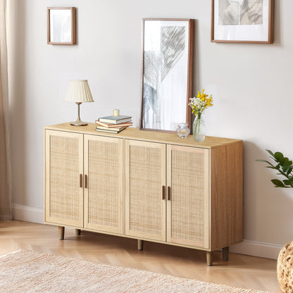 158CM Elegant and Functional 4-Door Rattan Decorative Storage Cabinet,for Bedroom,Living Room,Office;158CM Eleganter und funktioneller 4-türiger Rattan Schrank für Schlafzimmer, Wohnzimm