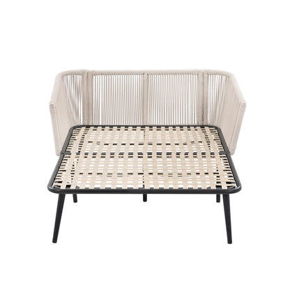 Gartensofa mit 2 Kissen und 2 Polster, Sonnenliege im Außenbereich, Gartenlounge, Kissen sind abnehmbar und waschbar, Beige