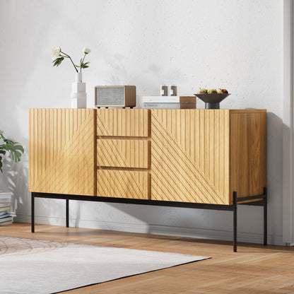 Sideboard mit 2 Türen und 3 Schubladen,Metallbeinen, TV-Schrank,Buffet, Kommode mit Linien-Design