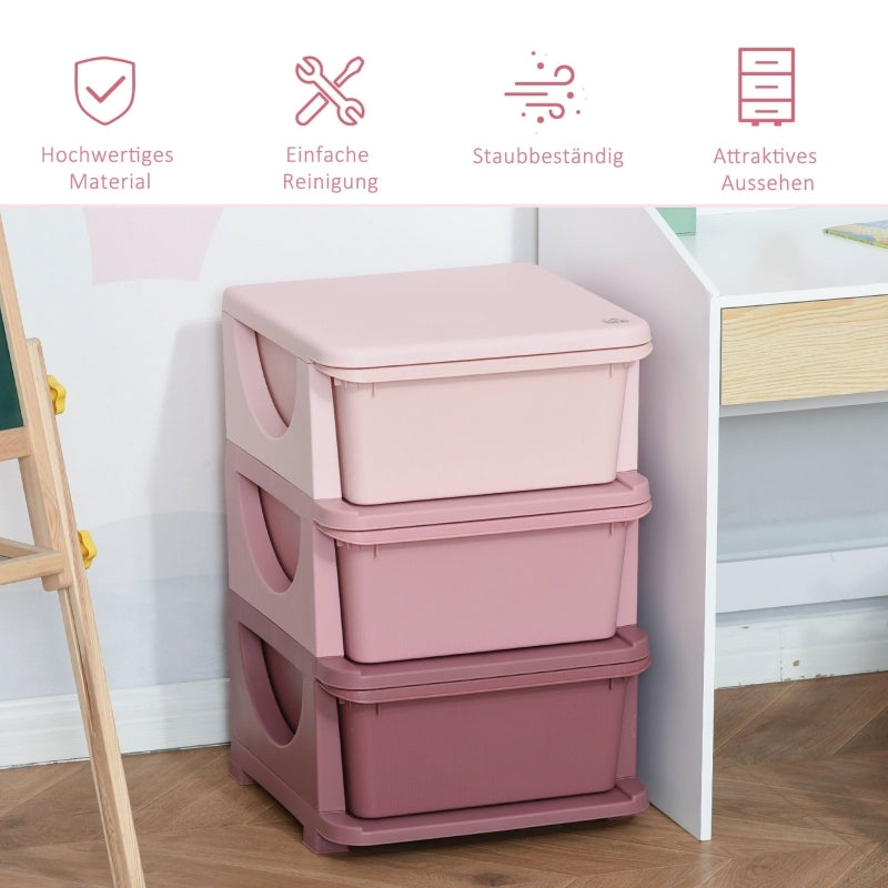 Spielzeugaufbewahrung, 3Ebenen, Kommode Kinderzimmer, kleiner Schubladenschrank für Kinder, Rosa