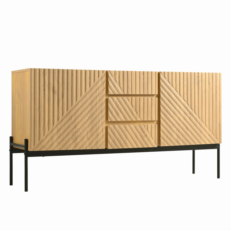 Sideboard mit 2 Türen und 3 Schubladen,Metallbeinen, TV-Schrank,Buffet, Kommode mit Linien-Design