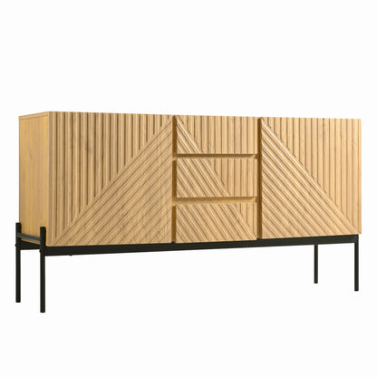 Sideboard mit 2 Türen und 3 Schubladen,Metallbeinen, TV-Schrank,Buffet, Kommode mit Linien-Design