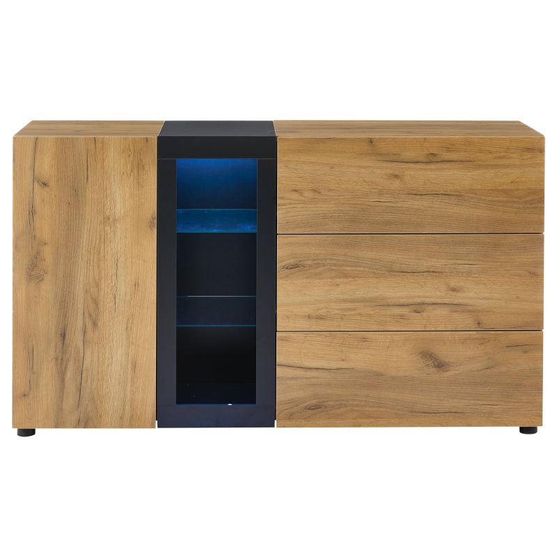 Sideboard, Modernes Anrichte Schrank Buffetschrank Sideboard mit 3 Schubladen,Accent Konsolentisch-Aufbewahrungsschrank mit Glas, Breite 140 cm