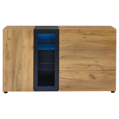 Sideboard, Modernes Anrichte Schrank Buffetschrank Sideboard mit 3 Schubladen,Accent Konsolentisch-Aufbewahrungsschrank mit Glas, Breite 140 cm