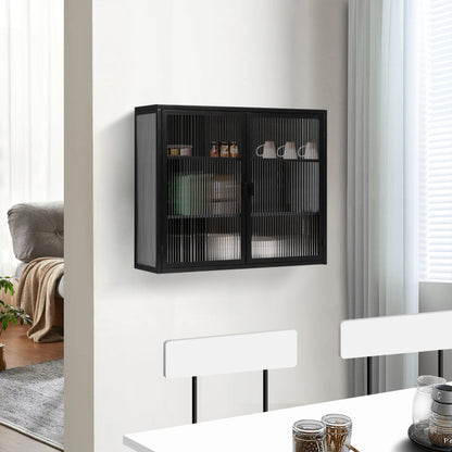70CM Glastüren Moderner zweitüriger Wandschrank mit dreistufiger Lagerung für Eingangsbereich Wohnzimmer Badezimmer Esszimmer(Black)