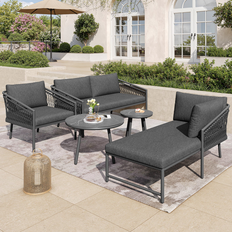 Garten Lounge Set, Seil Gartenmöbel Set, Modernes Outdoor Sofa Set Handgewebtes Seil, Inklusive Aller Sitz- Und Rückenkissen, Balkonset, Garten Und Terrasse, Grau