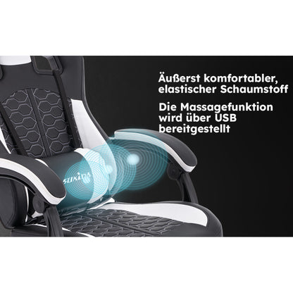 Gaming Stuhl, Ergonomischer Gaming-Stuhl mit Fußstütze, Racing Gaming Chair Kopfstütze Verstellbarer Computerstuhl Höhenverstellbar Lendenwirbelstütze für Homeoffice und Gaming Schwarz