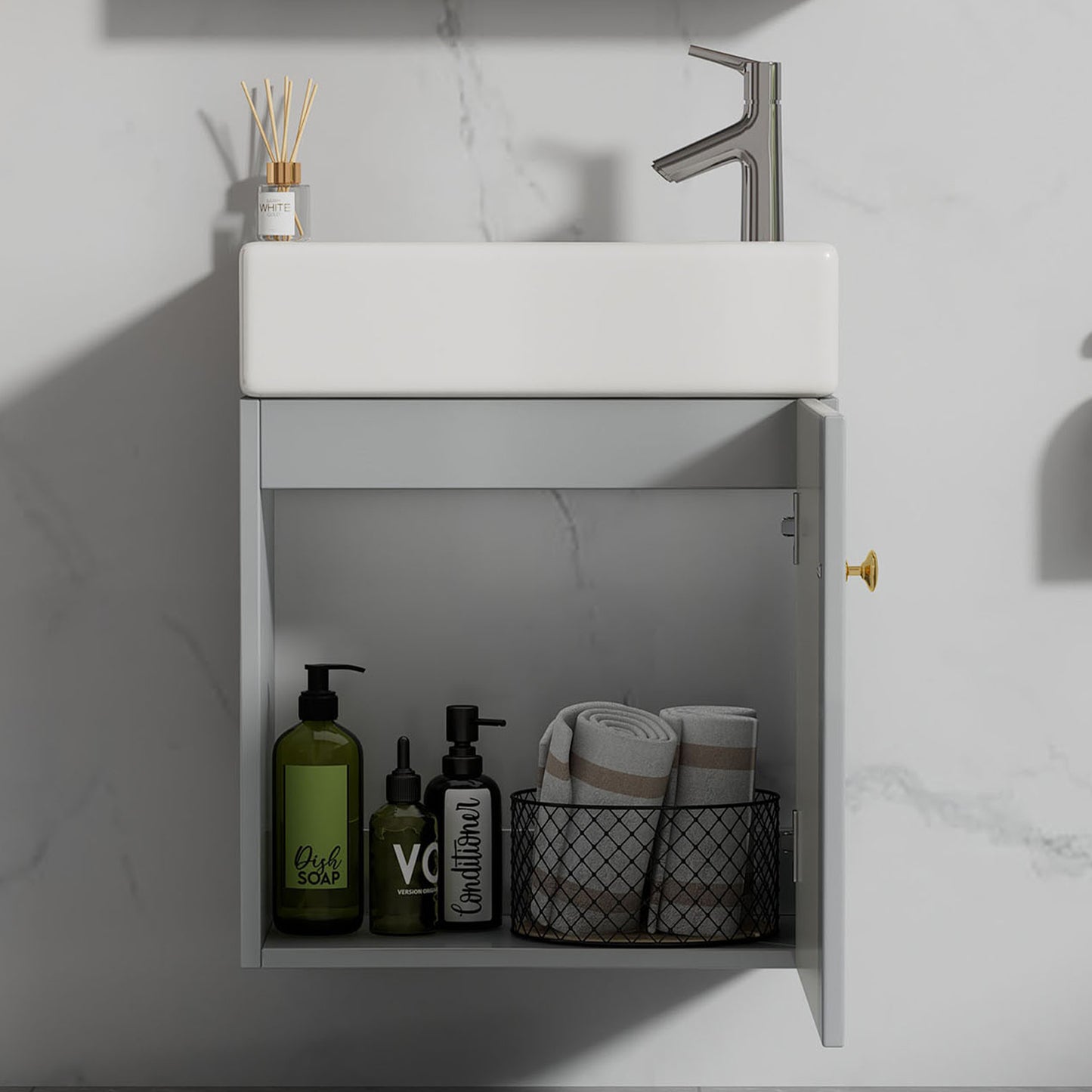 Badezimmermöbel Waschbecken mit Waschtischunterschrank 55 cm , Waschtischunterschrank hängend weiß , Kleine Gästebadmöbel