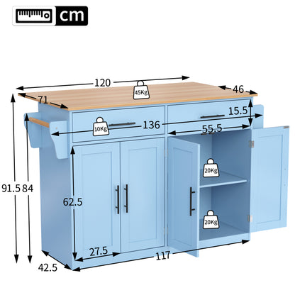 Servierwagen mit klappbarer Tischplatte, 120x46(70)x91 cm, Blau, mit Rollen und austauschbaren Holzbeinen, ideal für Küche und Esszimmer