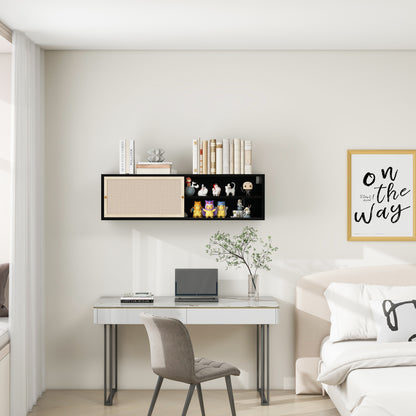 Sideboard 110x40x31 cm, TV-Schrank oder Hängeschrank, Kunst-Rattan Schiebetüren, Goldgriffe, Verstellbare Böden