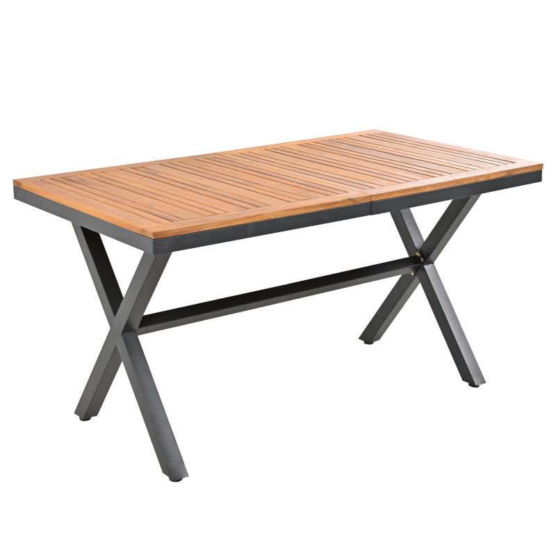 Garten-Essgruppe, 7-tlg, Garten-Lounge-Set aus Seil, 6 Sessel und 1 Tisch, Tisch aus Akazienholz, Mit Fußpolstern und sechs Sitzkissen, abnehmbar und waschbar