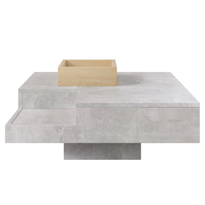 Couchtisch Wohnzimmertisch Beistelltisch mit herausnehmbarer Aufbewahrungsbox, Betongrau und Holzfarbe, 72*72*30 cm.
