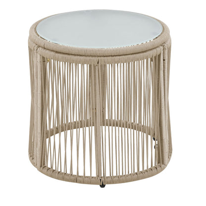 Gartenlounge-Set, Gartenmöbel-Set, Mit Eisenrahmen und beigem Seil, Gartenmöbel aus gewebtem Seil für den Außenbereich, Beige, Zwei Sessel, zwei 2-Sitzer-Sofas und zwei Tische (alle Kissen inklusive)