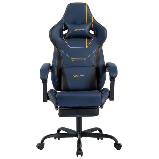 Gaming Stuhl Ergonomisch Gaming Chair Bürostuhl mit Fußstütze Racing Computerstuhl Höhenverstellbar Gepolstert Computerstuhl Lendenwirbelstütze Blau