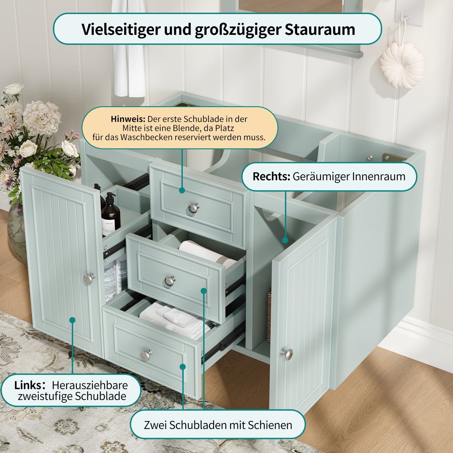 Hängender Waschtisch, Moderner Stil,Badmöbel für Badezimmer, Grün