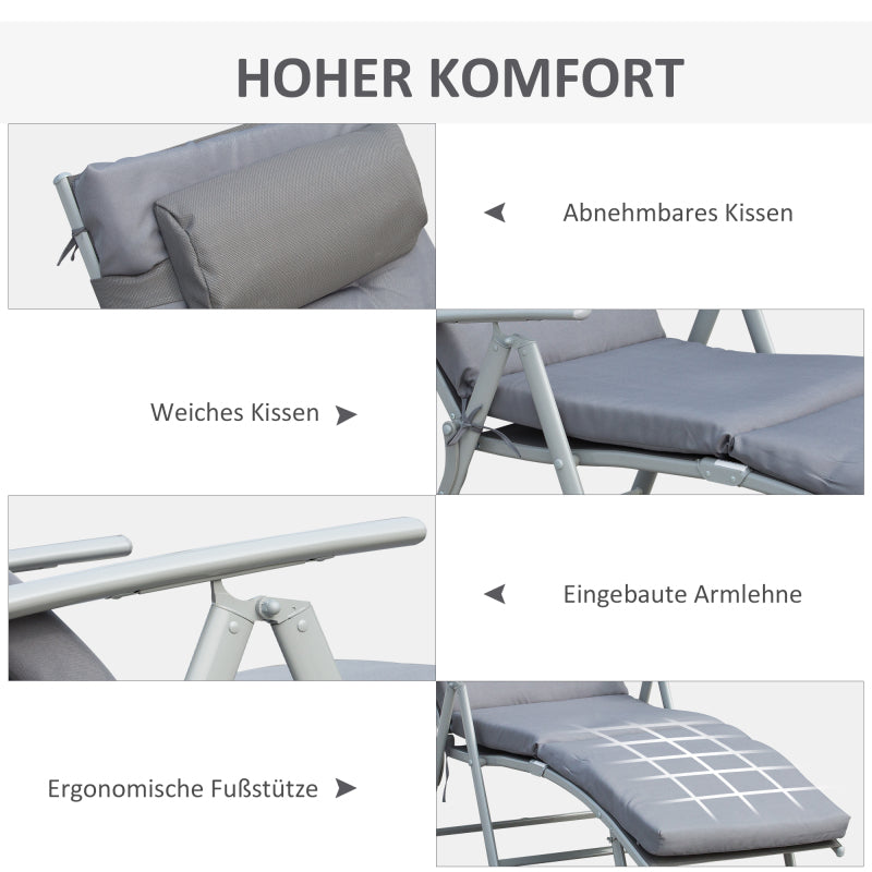 Sonnenliege Strandliege Gartenliege klappbar verstellbar mit Kissen, Grau
