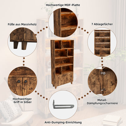 Bücherregal, LED-Farbwechsel-Ambientelicht, Fernbedienung, einfache Form, braun