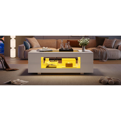 Weißer LED-Couchtisch mit Bluetooth-App-Steuerung, Kaffeetisch, Sofatisch, Wohnzimmertisch, geeignet für Party, Büro, Wohnzimmer