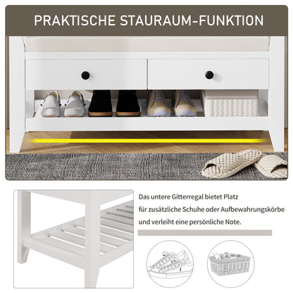 Moderne Schuhbank mit Sitzfläche und Stauraum, Soft Kissen-Oberfläche, Schuhregal für Eingangsbereich, Weiß