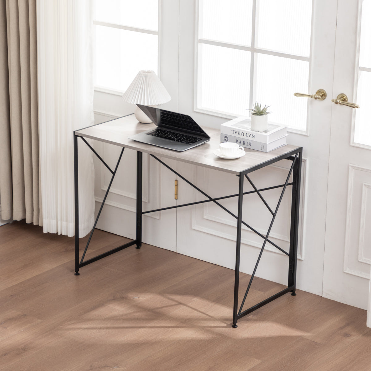 Klappbarer Schreibtisch 99x50cm – Computertisch Faltbar & Platzsparend in 8 Sek. Montiert, MDF Holzoptik für Home Office & Büro, Natur