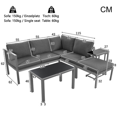 Garten Loungesessel Set, Eckloungesessel, Gartenmöbel für 4-5 Personen, mit Beistell- und Couchtisch, wetterfeste Loungemöbel, grau, 5er Set, inkl. aller Kissen(preview sku:HW24018AAS)