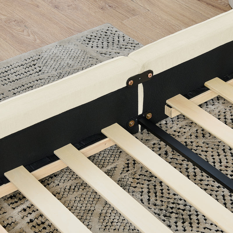 Doppelbett 140x200cm, mit Samtweichem Chenille-Bezug, Aus Ökologischem Eukalyptusholz und Stabiler Eisenrahmen, Beige (ohne Matratze)