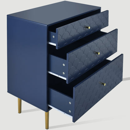 [NEW] Schubladenkommode Kommode mit 3 Schubladen, Sideboard Highboard für Schlafzimmer & alle Wohnräume,Marineblau-H89/B75/T40 cm