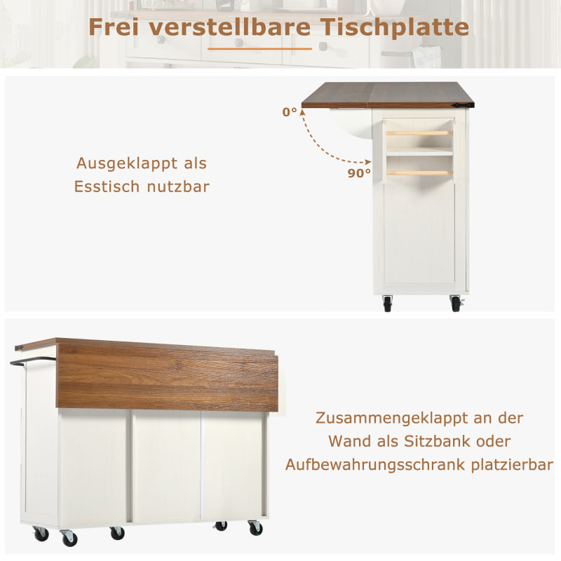 Kücheninsel, Servierwagen mit ausziehbarer Arbeitsplatte, Küchenschrank,Küchentrolley,Speisewagen mit Holzmaserung, Speisewagen mit zwei Türen und drei Schubladen