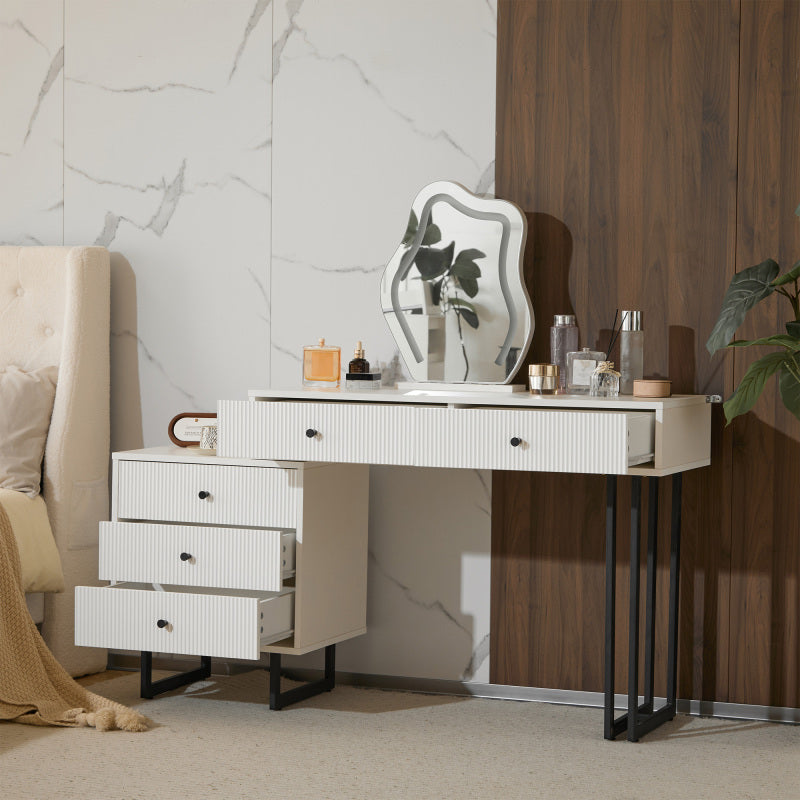 Schminktisch, Kosmetiktisch-Set mit Spiegel und Beleuchtung, ausziehbare Tischplatte, 3-farbige LED-Beleuchtung, Maße: B100/H76/T40 cm (ohne Hocker)