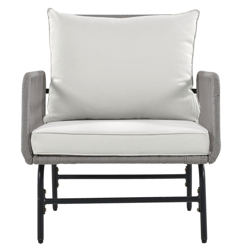 Gartenlounge-Set, Gartenmöbel-Set, Mit Eisenrahmen und grauem Seil, Gartenmöbel aus gewebtem Seil für den Außenbereich, Grau, Zwei Sessel, zwei 2-Sitzer-Sofas und zwei Tische (alle Kissen inklusive)