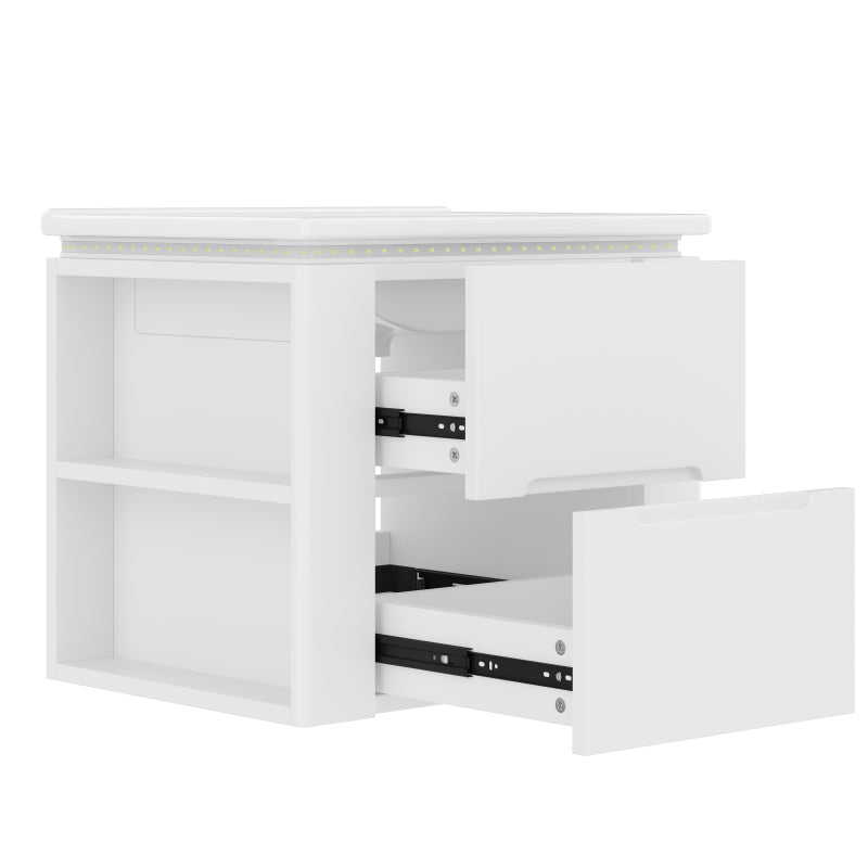 60x46x48.5cm wandhängend Badezimmerschränk, komplett lackiert, LED-Radarsensor-Beleuchtung, zwei Schubladen, leise Gleitschienen, Zwei seitliche Ablagen, Waschtisch, integriertes Waschbecken, weiß