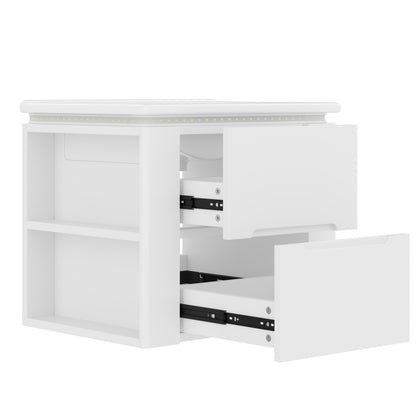 60x46x48.5cm wandhängend Badezimmerschränk, komplett lackiert, LED-Radarsensor-Beleuchtung, zwei Schubladen, leise Gleitschienen, Zwei seitliche Ablagen, Waschtisch, integriertes Waschbecken, weiß