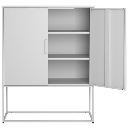 Metall-Sideboard,Lagerschrank– 2 Regale, Freistehender Stahlschrank, Magnettüren, Anti-Kipp-Sicherung, Wohnzimmer, Küche, Büro, Weiß, H 109 cm × B 85 cm × T 40 cm
