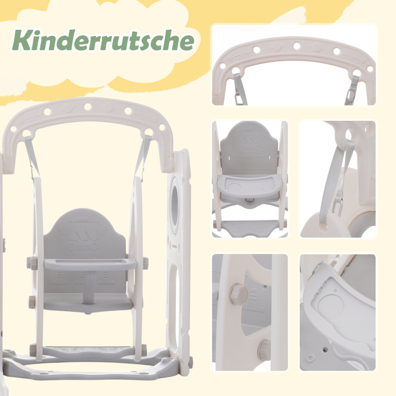 7-in-1-Rutsche für Kinder, bestehend aus Rutsche, Schaukel, Plattform, Unterschrank, Lochbohrspiel, Basketballkorb und Treppe - hochdichtes Polyethylen (Ozeanball nicht enthalten)