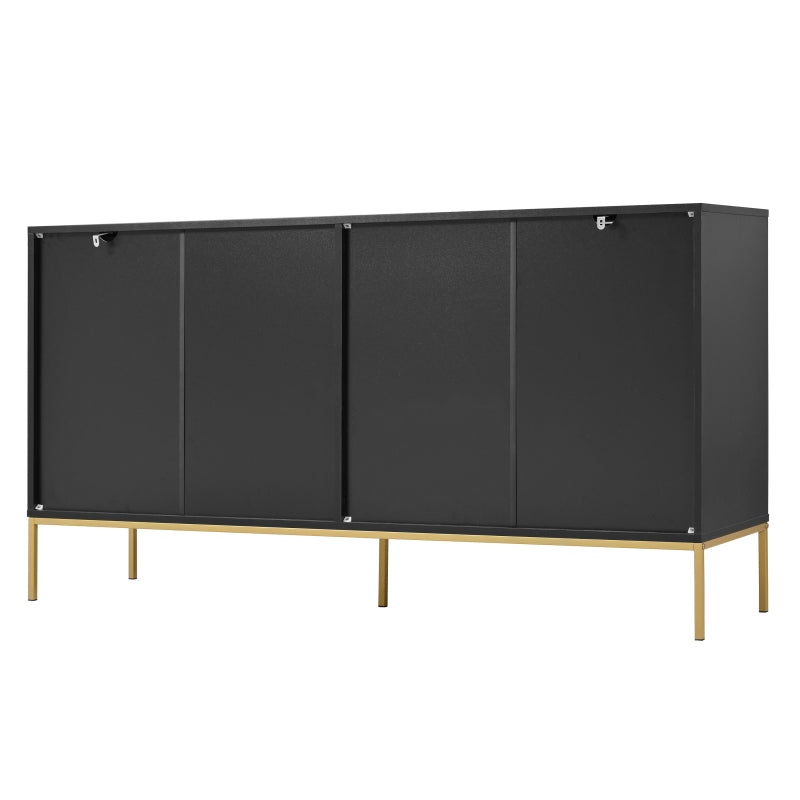 Sideboard mit vier Türen, Metallfüßen, TV-Schrank, Kleiderschrank,  geradliniges Design mit Metalllinien-Dekor, Schwarz+Golden