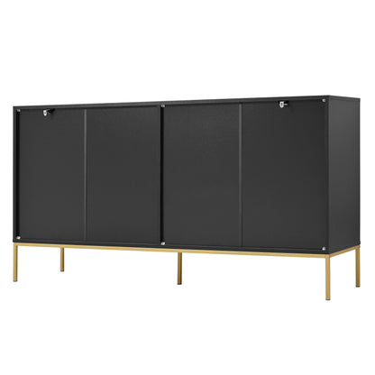 Sideboard mit vier Türen, Metallfüßen, TV-Schrank, Kleiderschrank,  geradliniges Design mit Metalllinien-Dekor, Schwarz+Golden