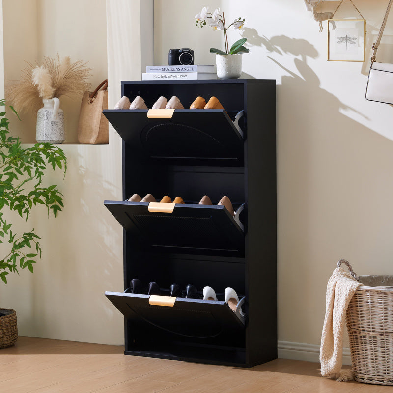 Moderner Schuhschrank, mit 6 Klappenfächern, geeignet für Eingangsbereich oder Flur, Weiß