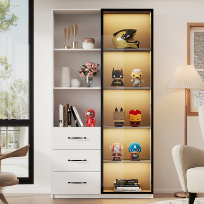 LED-Vitrine, 3 Schubladen und 3 offene Fächer, mehrfarbige LEDs, Bücherschrank, Küchenschränke 80 x 40 x 160 cm